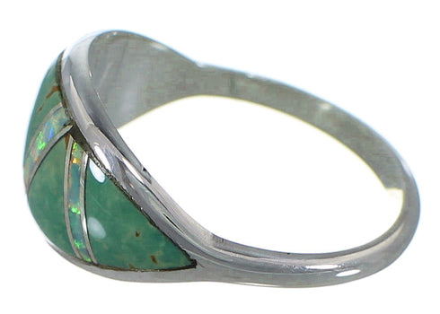 Turquoise Opal Inlay And Authentic Sterling Silver Ring Size 8-1/4 AX52140