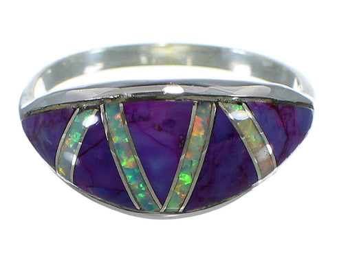 Magenta Turquoise Opal Inlay Silver Jewelry Ring Size 5-3/4 AX52255