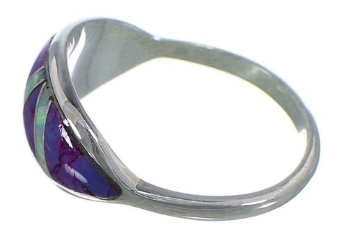Magenta Turquoise Opal Inlay Silver Jewelry Ring Size 5-3/4 AX52255