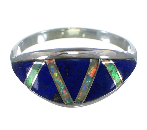 Silver Lapis And Opal Inlay Ring Size 5-1/4 AX52269