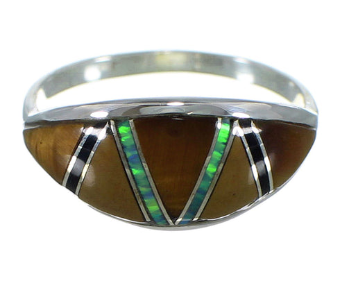 Southwest Sterling Silver Multicolor Jewelry Ring Size 5-3/4 AX52289