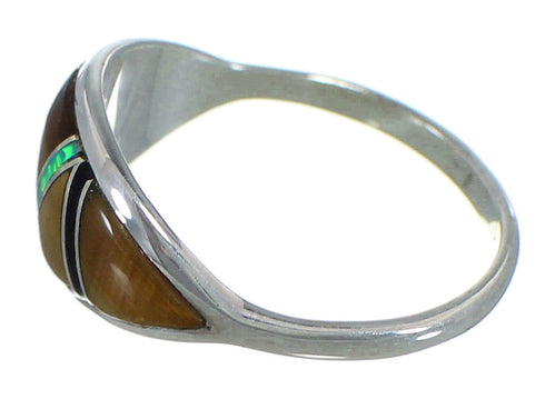 Southwest Sterling Silver Multicolor Jewelry Ring Size 5-3/4 AX52289