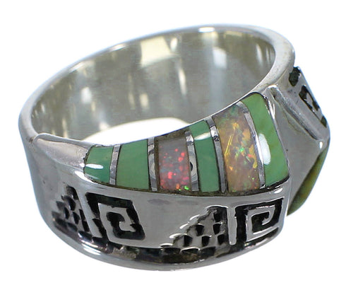 Sterling Silver Turquoise And Opal Water Wave Ring Size 6 EX56529