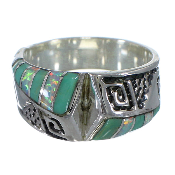 Turquoise And Opal Water Wave Sterling Silver Ring Size 6-1/2 EX56533