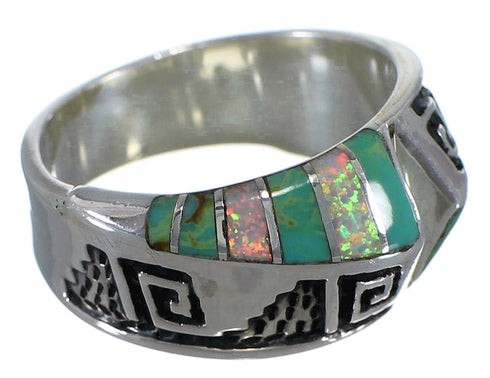 Turquoise Opal Water Wave Southwestern Silver Ring Size 7 EX56553
