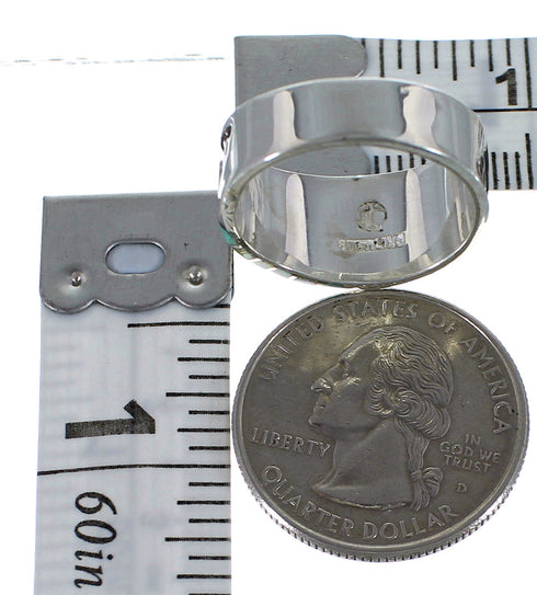 Turquoise Opal Inlay Sterling Silver Water Wave Ring Size 7-3/4 EX56572