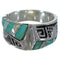 Silver Water Wave Turquoise And Opal Inlay Ring Size 5-3/4 EX56585