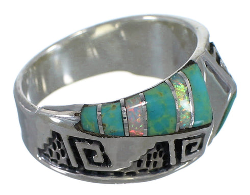 Silver Water Wave Turquoise And Opal Inlay Ring Size 5-3/4 EX56585