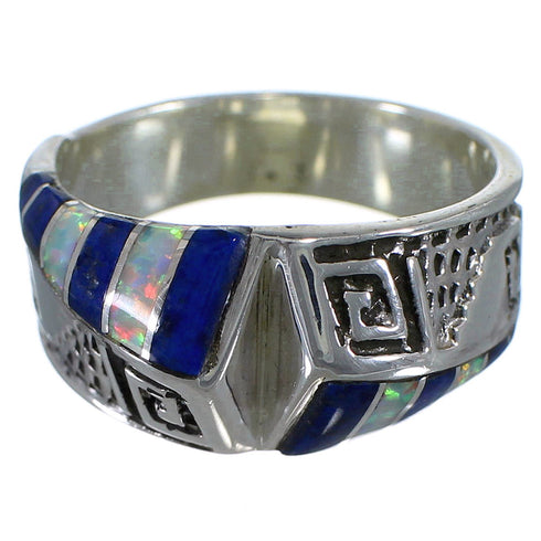 Lapis Opal Inlay Southwest Silver Water Wave Ring Size 6-3/4 EX56599