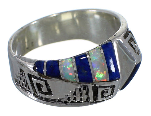 Genuine Sterling Silver Water Wave Lapis Opal Ring Size 5-1/2 EX56597