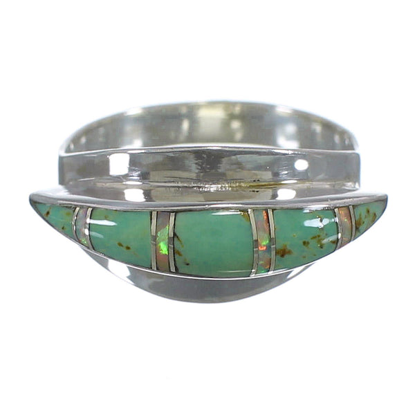 Turquoise And Opal Sterling Silver Ring Size 6-3/4 EX44516