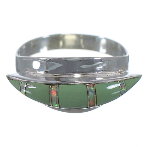 Turquoise And Opal Inlay Silver Ring Size 6-1/2 EX44547