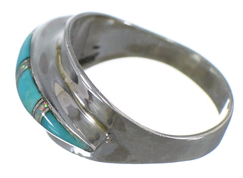 Turquoise Opal Inlay Silver Southwest Ring Size 7-1/4 EX44560
