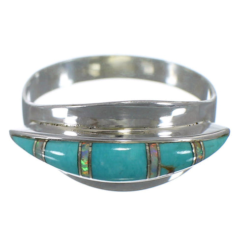 Southwest Turquoise Opal Inlay Silver Ring Size 6-1/4 EX44571