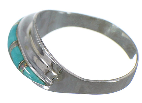 Southwest Turquoise And Opal Silver Ring Size 4-3/4 EX44564