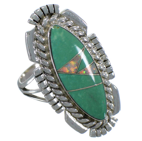 Turquoise And Opal Inlay Silver Ring Size 7-1/4 TX45706
