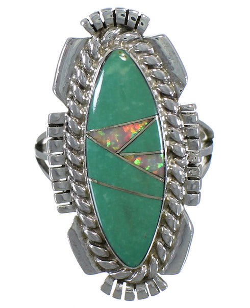 Turquoise And Opal Inlay Silver Ring Size 7-1/4 TX45706