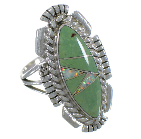 Turquoise And Opal Sterling Silver Southwest Ring Size 8-3/4 TX45716