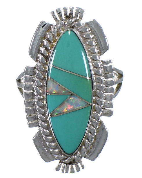 Opal Turquoise Inlay Sterling Silver Southwest Ring Size 6-3/4 TX45727
