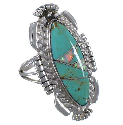 Opal Southwest Silver Turquoise Ring Size 7-3/4 TX45752