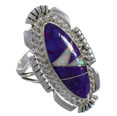 Magenta Turquoise And Opal Inlay Silver Ring Size 7-1/4 TX45768