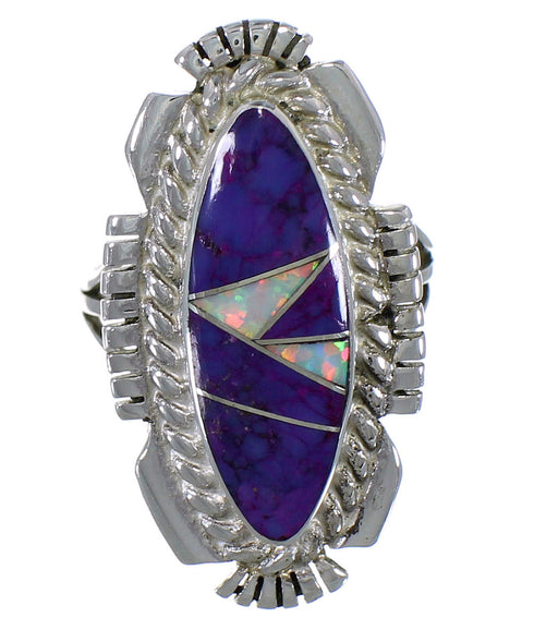 Magenta Turquoise And Opal Inlay Silver Ring Size 7-1/4 TX45768