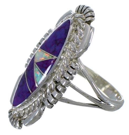Magenta Turquoise And Opal Inlay Silver Ring Size 7-1/4 TX45768