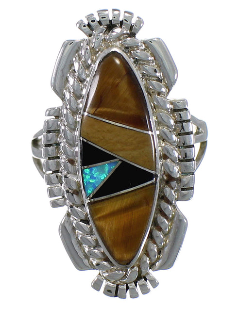 Multicolor Inlay Southwestern Sterling Silver Ring Size 4-3/4 TX45801
