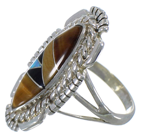 Multicolor Inlay Southwest Sterling Silver Ring Size 5-3/4 TX45803