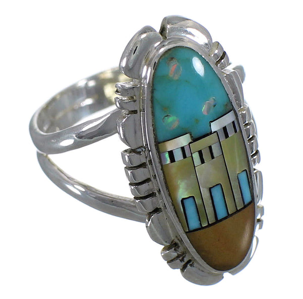 Multicolor Native American Design Silver Ring Size 7-1/4 TX45819