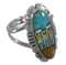 Multicolor Native American Design Silver Ring Size 7-1/4 TX45819