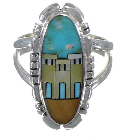 Multicolor Native American Design Silver Ring Size 7-1/4 TX45819