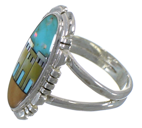 Multicolor Native American Design Silver Ring Size 7-1/4 TX45819