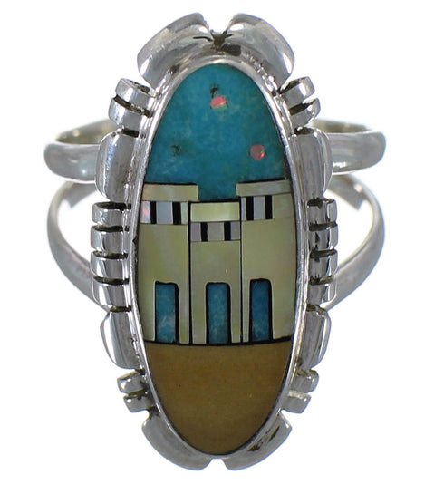 Multicolor Native American Design Silver Ring Size 6-3/4 TX45821