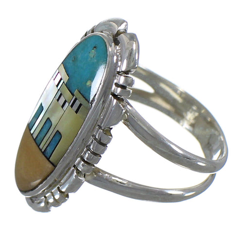 Multicolor Native American Design Silver Ring Size 6-3/4 TX45821