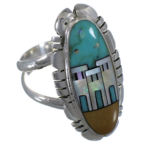 Multicolor Native American Pueblo Design Ring Size 7-3/4 TX45824