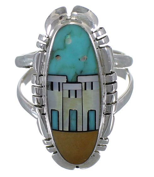 Multicolor Native American Pueblo Design Ring Size 7-3/4 TX45824