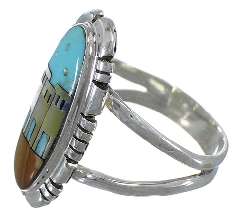 Native American Design Multicolor Silver Ring Size 5-1/2 TX45853