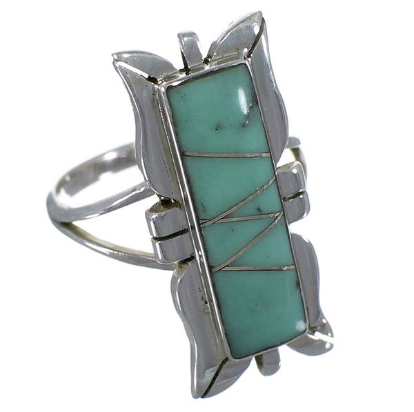 Turquoise Inlay Sterling Silver Ring Size 7-3/4 EX44230