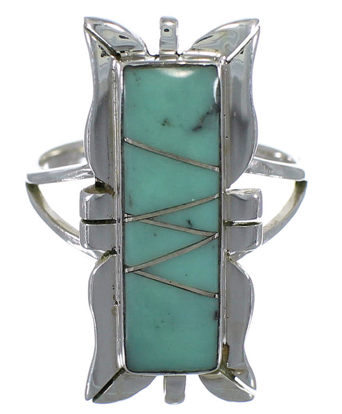 Turquoise Inlay Sterling Silver Ring Size 7-3/4 EX44230
