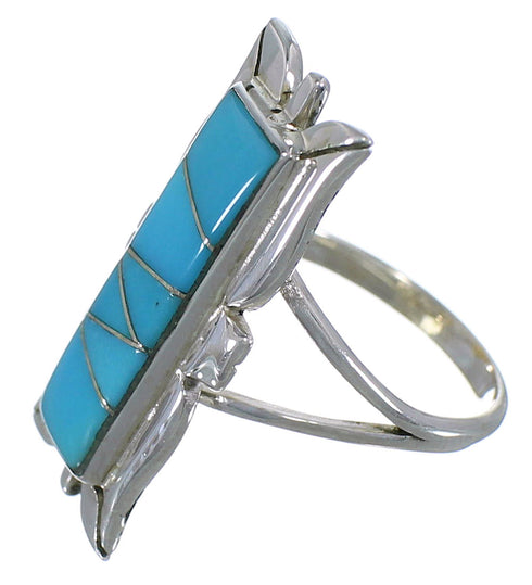 Turquoise Inlay Sterling Silver Ring Size 7-1/4 EX44242
