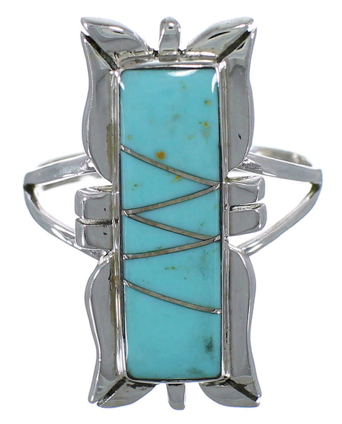 Sterling Silver And Turquoise Inlay Ring Size 6-1/2 EX44252