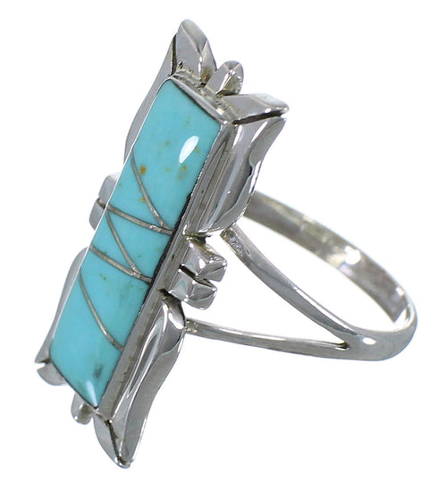 Sterling Silver And Turquoise Inlay Ring Size 6-1/2 EX44252