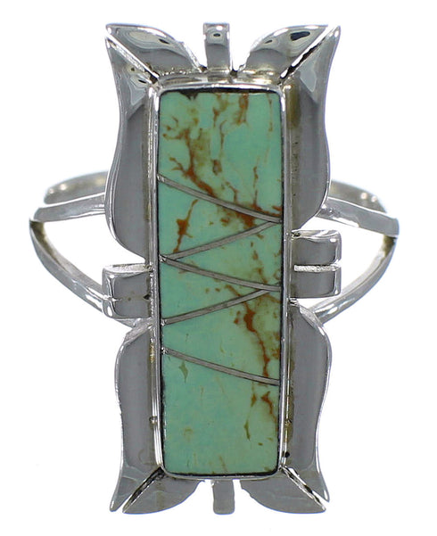 Turquoise Inlay Southwest Silver Ring Size 8-1/4 EX44253
