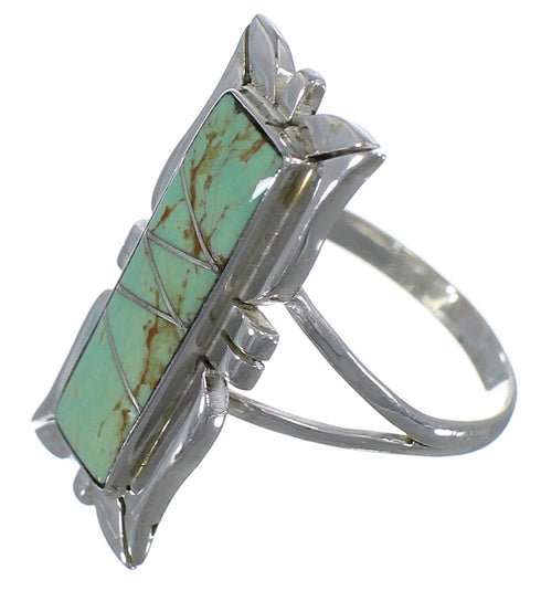 Turquoise Inlay Southwest Silver Ring Size 8-1/4 EX44253