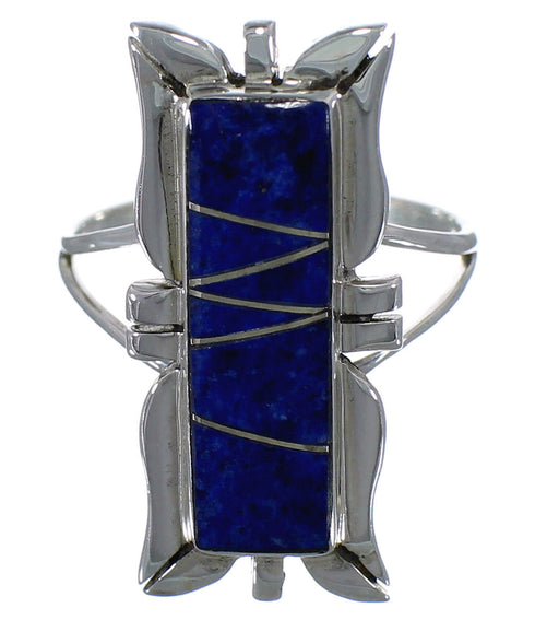 Genuine Sterling Silver Lapis Inlay Ring Size 5-3/4 EX44293