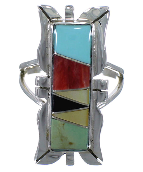 Southwest Sterling Silver And Multicolor Ring Size 5-1/4 EX44303
