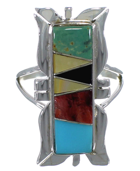 Multicolor Inlay Southwestern Silver Ring Size 4-3/4 EX44310