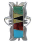 Southwestern Multicolor Inlay Silver Ring Size 6-1/4 EX44309