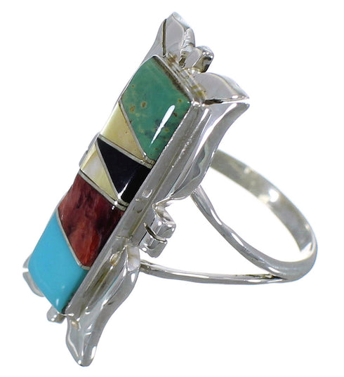 Southwest Sterling Silver And Multicolor Ring Size 6-1/2 EX44313